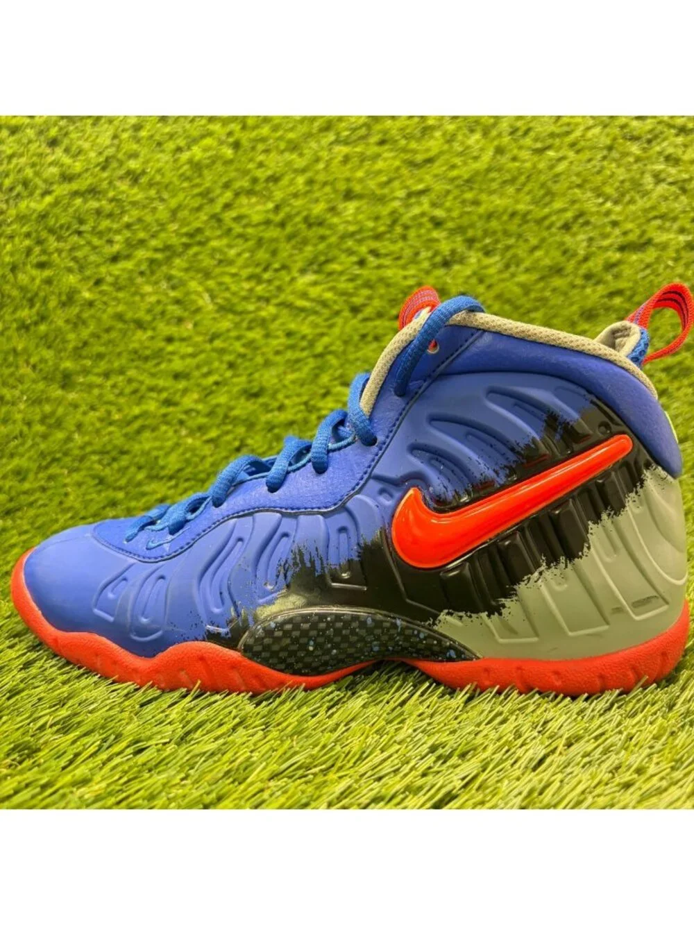 Nike Air Foamposite Pro Nerf Boys Size 5.5Y Blue Orange Athletic Shoes Sneakers